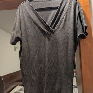 Charcoal Gray V-Neck Top